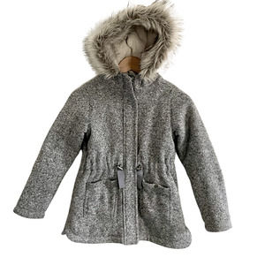 Old Navy Girls Hooded Jacket Faux Fur Lined Hood Marled Gray Coat Size 8